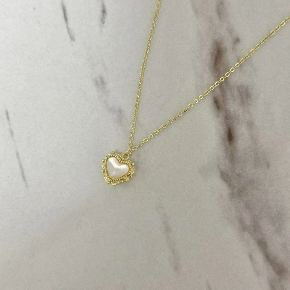 Sku:0292 gold necklace chain with heart pendant‎ white moon stone double-side